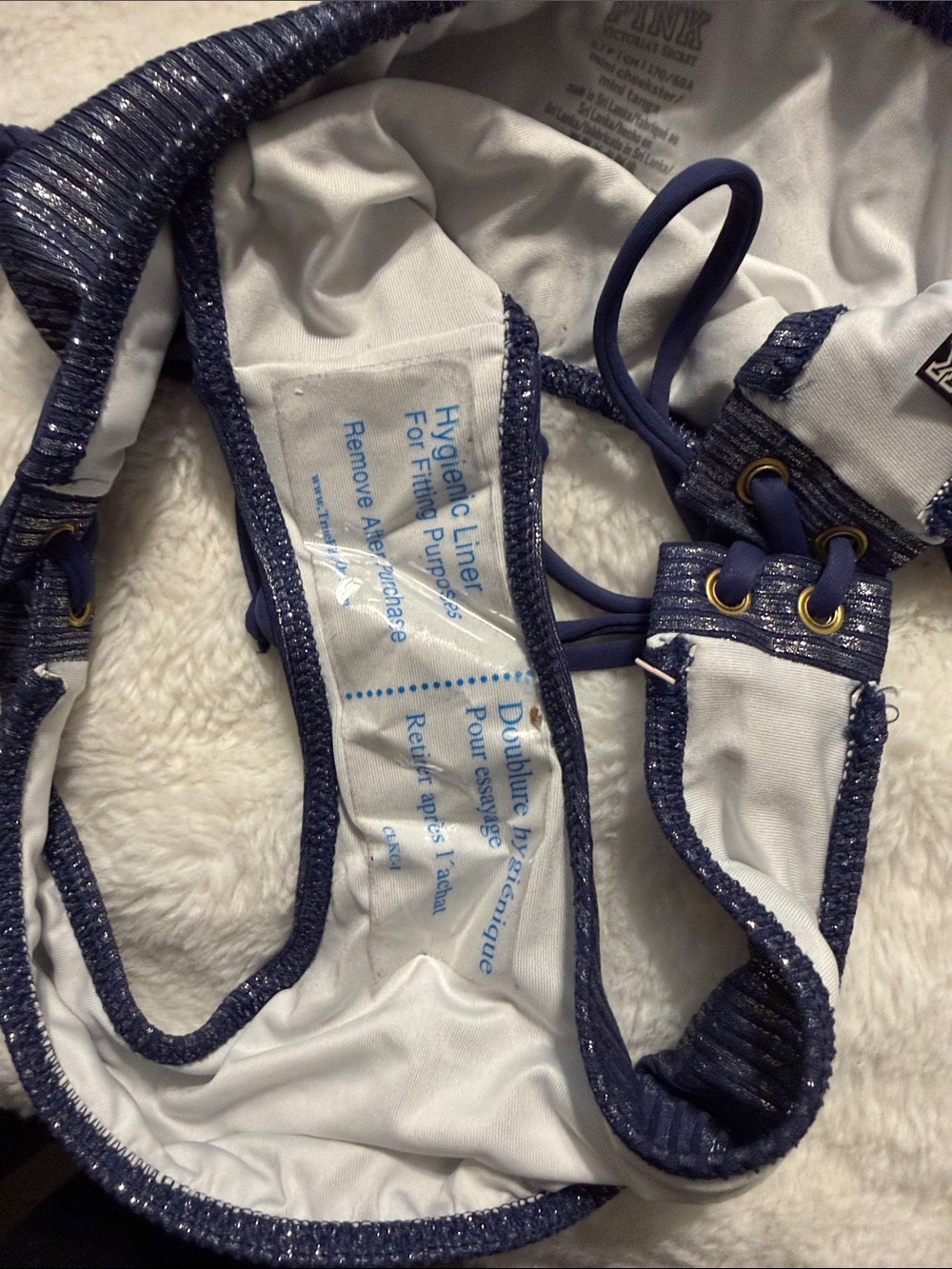 PINK Victoria's Secret Shimmery Navy Ribbed Bikini - Picture 3 of 7